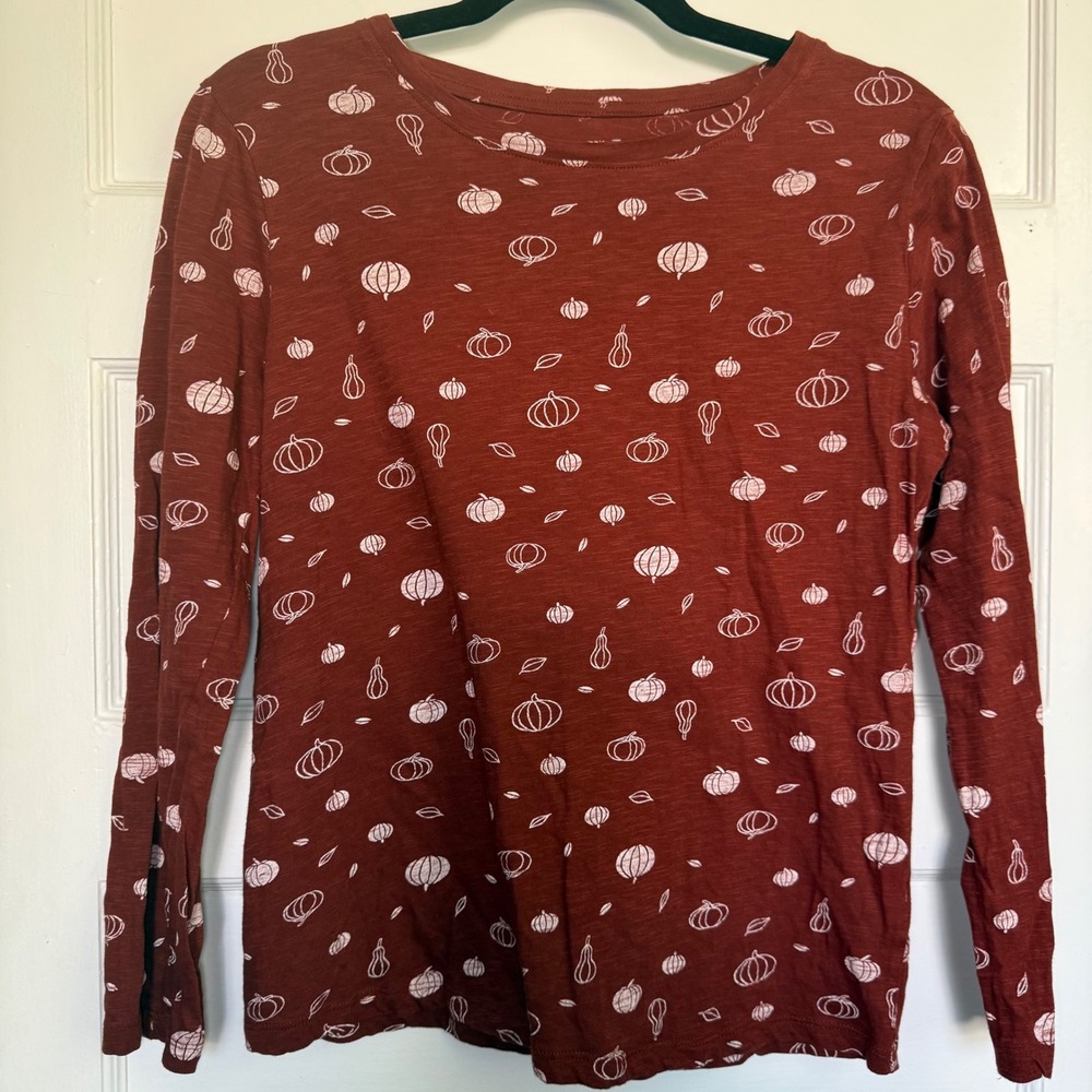 Architect Petites Pumpkin Print Long Sleeve Cotton Top Rust Orange PM